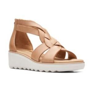 Clarks Women's Collection Jillian Bright Wedge Sandal Light Tan Size 7 WIDE NIB
